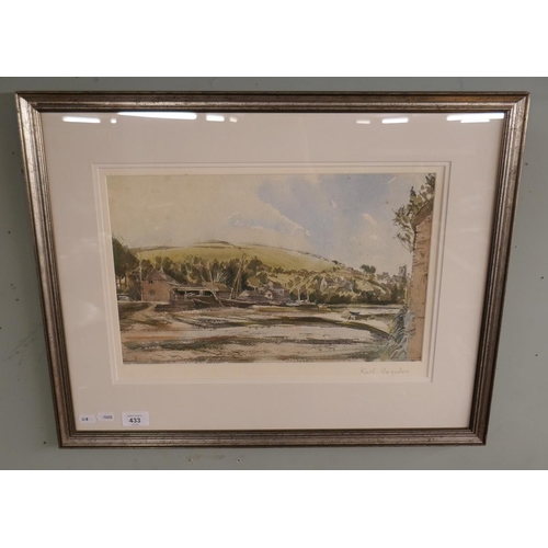 433 - Watercolour of estate scene by Karl Hagerdorn - Image size: 42cm x 26cm