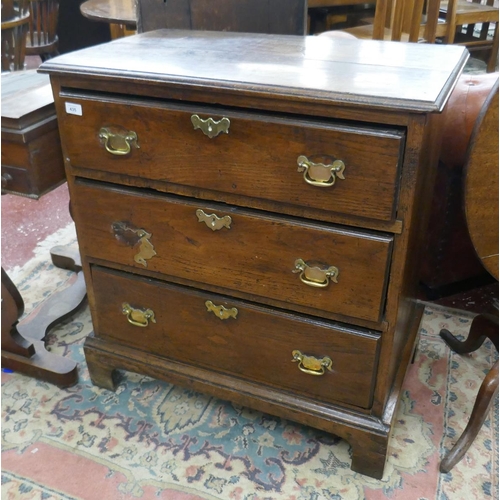 435 - Antique oak chest of 3 drawers - Approx size W: 82cm D: 48cm H: 88cm