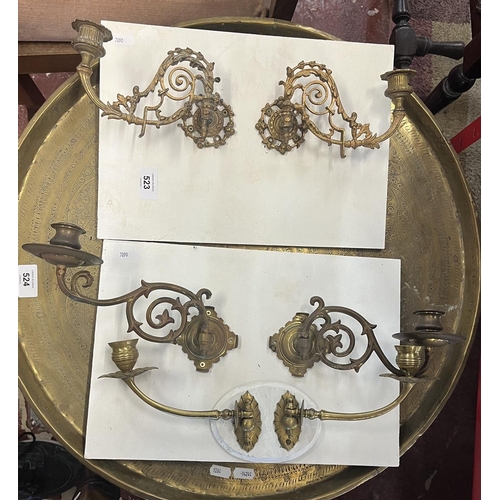 523 - 3 pairs of brass wall sconces 