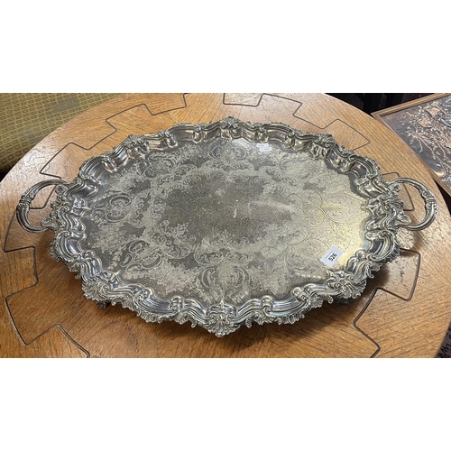 526 - Large silver-plate serving tray with feet