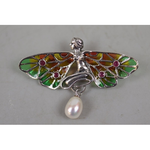 70 - Silver & enamel fairy brooch set with ruby's