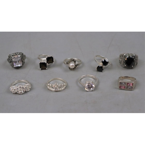 81 - 10 silver stone set rings