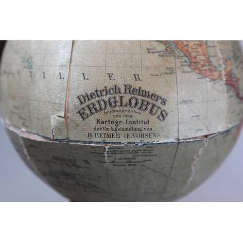 176 - Dietrich Reimers Erdalobus 1913 antique globe - Approx height: 54cm