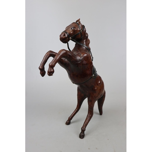 187 - Vintage handmade leather rearing horse possibly Liberty's - Approx height:40cm