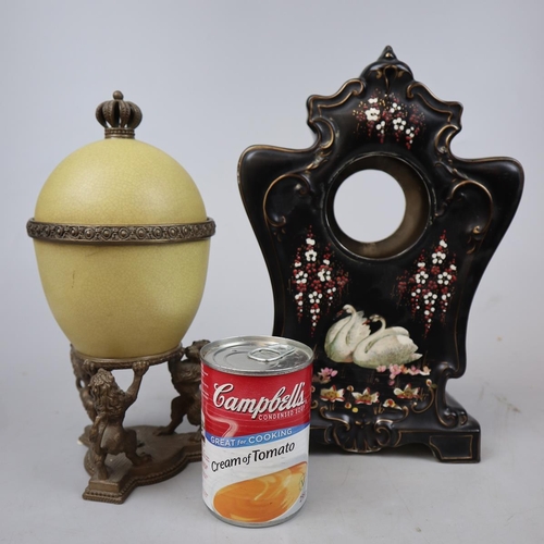 192 - Ceramic clock stand marked Albert together with an egg shaped trinket box