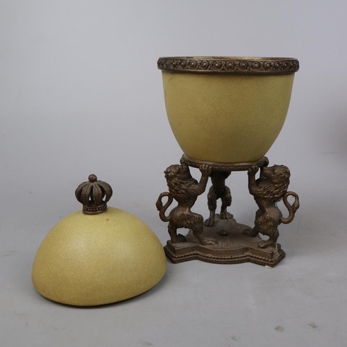 192 - Ceramic clock stand marked Albert together with an egg shaped trinket box