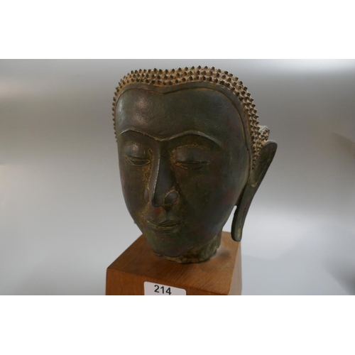 214 - Bronze sculpture of Buddha head. Thailand Ayattahaya period 15thC - Approx height: 25cm