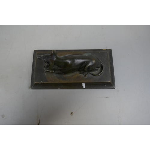 219 - Antique bronze dog together with bronzed Buddha