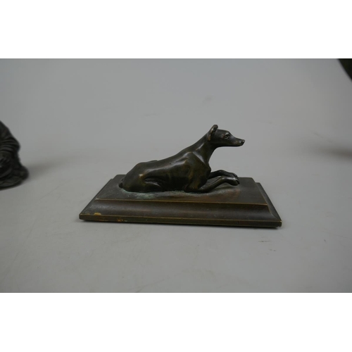 219 - Antique bronze dog together with bronzed Buddha