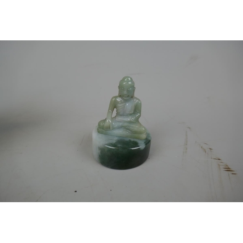 222 - Selection of jade ornaments to include teapot, elephant and Buddha