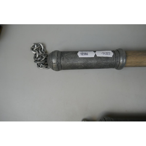 235 - Reproduction ball and chain mace together with a reproduction fighting axe