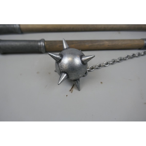 235 - Reproduction ball and chain mace together with a reproduction fighting axe