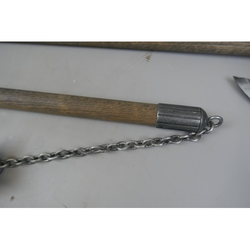 235 - Reproduction ball and chain mace together with a reproduction fighting axe