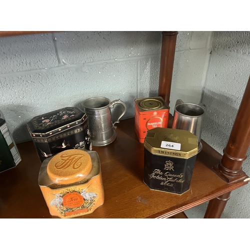 264 - Collectables to include tea caddy tins and pewter