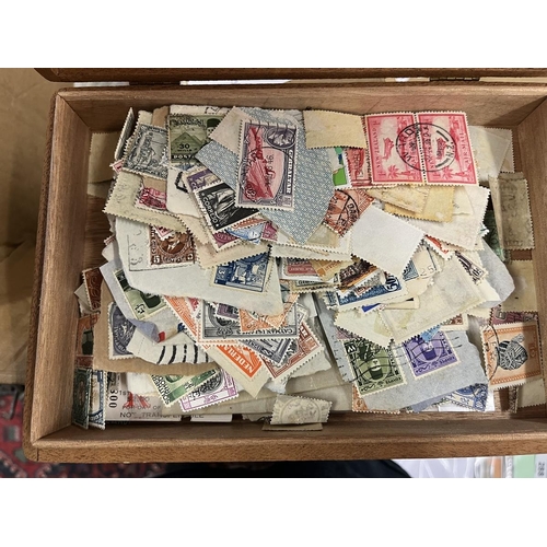 291 - Stamps - Foreign and Commonwealth on/off paper in cigar box for sorting