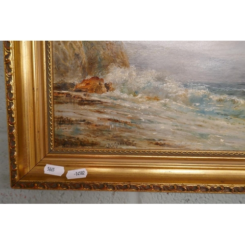 355 - Coastal scene oil on board signed MS Goake - Image size: 36cm x 24cm