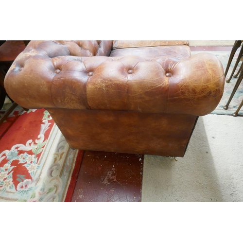 360 - Distressed tan leather 3 seater Chesterfield