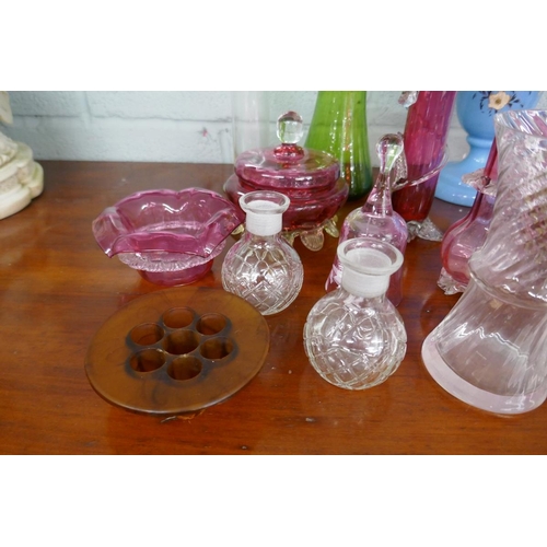 367 - Collection of decorative glass to include cranberry 