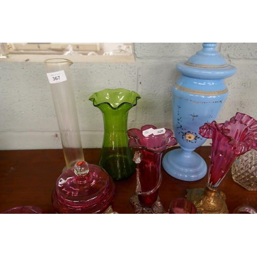 367 - Collection of decorative glass to include cranberry 