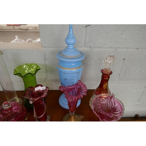 367 - Collection of decorative glass to include cranberry 