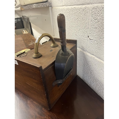 411 - Brass bound coal scuttle together with a brass wall mounted magazine rack