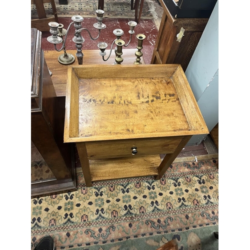 441 - Pair of hardwood side tables with removable trays together with matching bookcase and tv cabinet