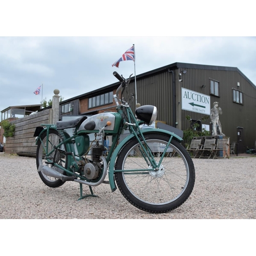 464 - 1932 Motobecane 125cc hardtail vintage motorcycle. Dry stored for 35 years. Runs. No documents.