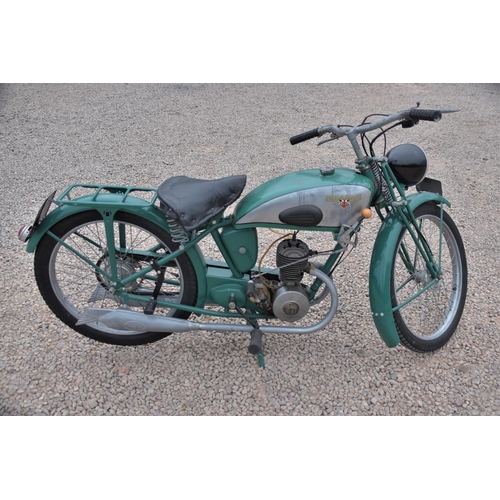 464 - 1932 Motobecane 125cc hardtail vintage motorcycle. Dry stored for 35 years. Runs. No documents.