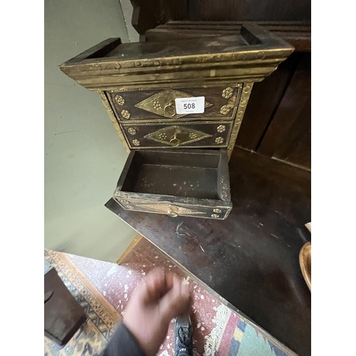 508 - Small brass bound chest of 6 drawers