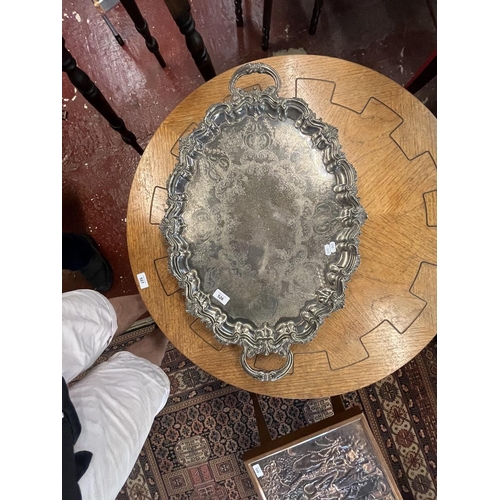 526 - Large silver-plate serving tray with feet