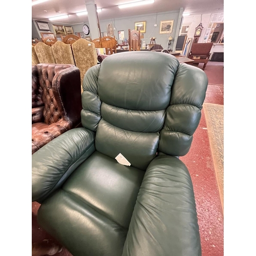 537 - Green leather Lay-Z-Boy reclining arm chair with built in phone & fridge