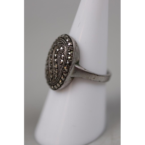 65 - 1930's silver marcasite ring - Size M