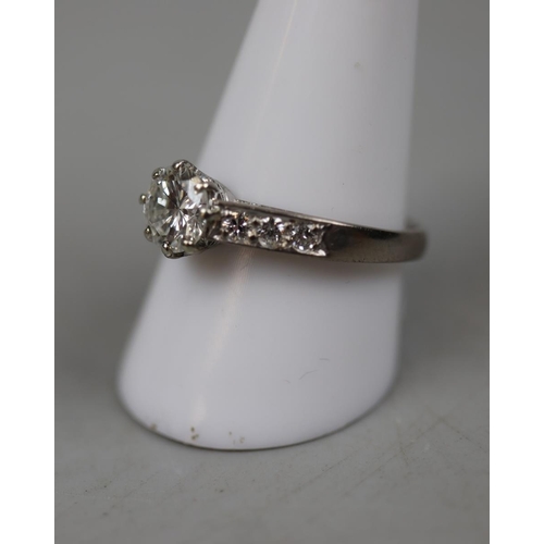 94 - Fine 18ct white gold diamond solitaire ring approx 1 ½ct - Size V