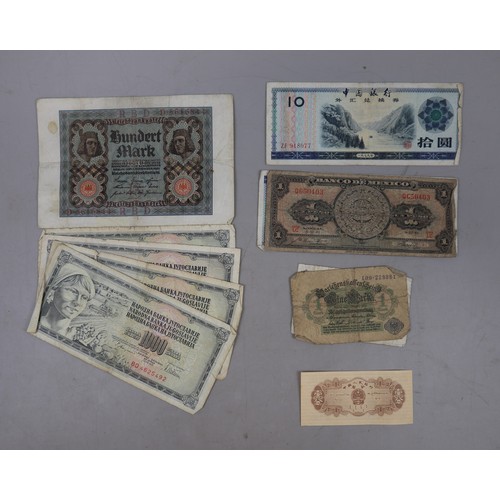 165 - World bank notes to include Romanian, British Armed Forces, Chinese, Rothmans Cambridge collection o... 