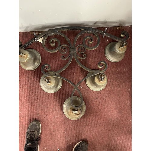 124 - Set of 5 antique bells on wrought iron hanger