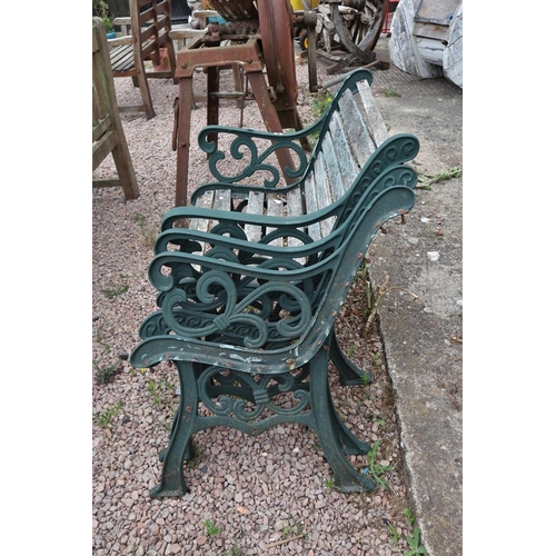 194 - Heavy cast iron, distressed, single bench seat with 2 matching ends.