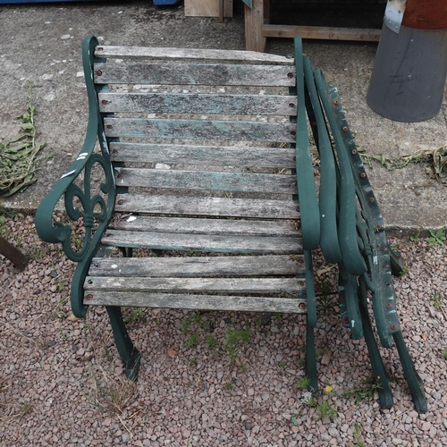 194 - Heavy cast iron, distressed, single bench seat with 2 matching ends.