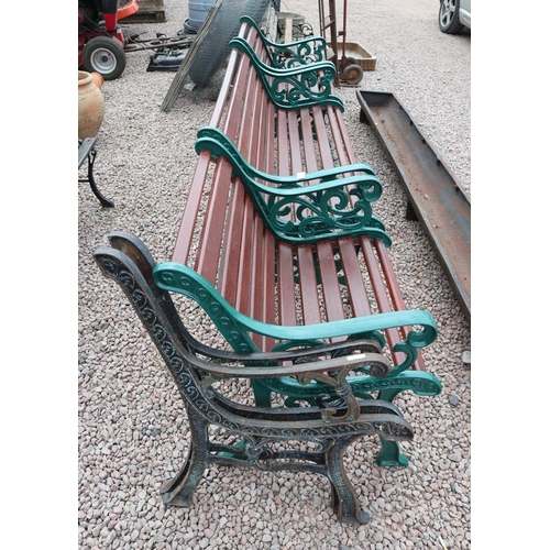 210 - Garden suit - 2 small bench seats & a bench together with pair of cast iron bench ends