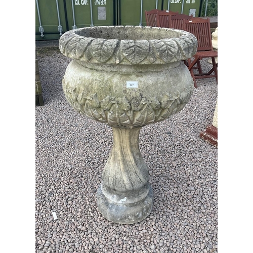 227 - Large sandstone urn on pedestal - Approx height: 110cm