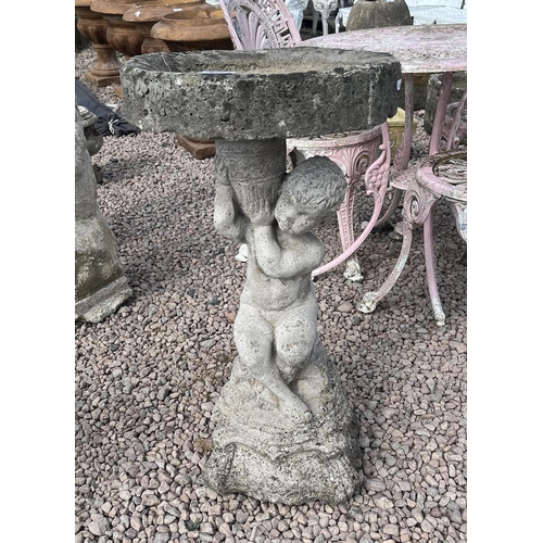 245 - Stone statue bird bath - Approx height: 75cm