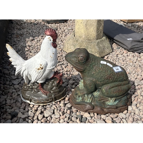 248 - 2 cast iron door stops - hen & frog