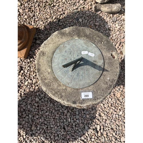 268 - Stone sundial with verdigris brass top