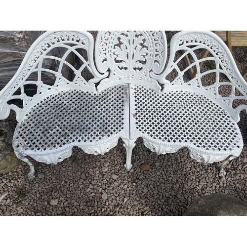 273 - White 3-seater metal garden bench