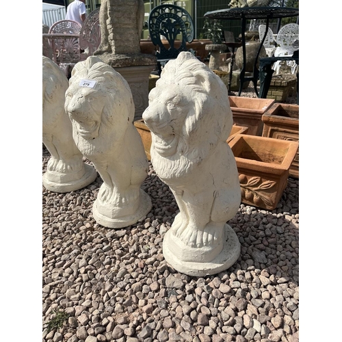 278 - Set of 3 lion garden statues - Approx height: 55cm