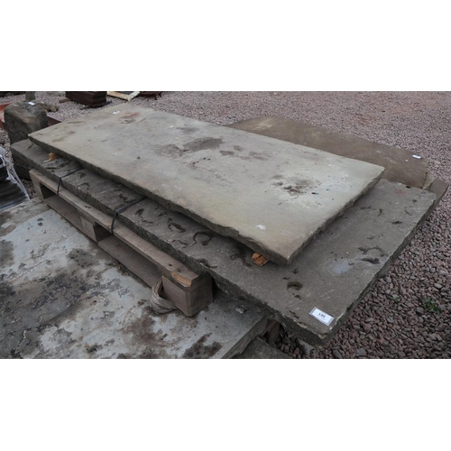 361 - 2 x Yorkstone hearthstones/table tops reclaimed with smooth top face - 1 x 1.86m x .780, 1 x 1.540m ... 