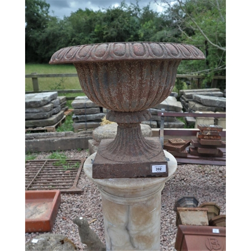 392 - Cast iron planter on marble base - Approx height: 143cm