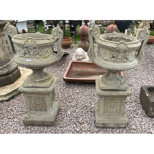 417 - Pair of stone pedestal planters on plinths - Approx height: 100cm