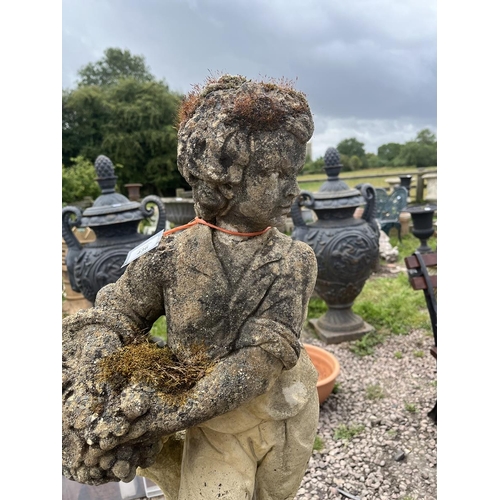 436 - Stone statue of boy on plinth - Approx height: 114cm