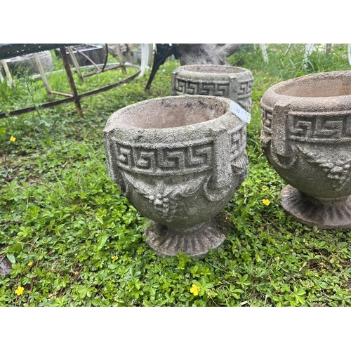 453 - Set of 3 stone pedestal planters 