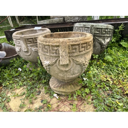 463 - Set of 3 stone pedestal planters